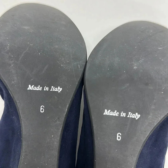 Aquatalia by Marvin V Sacchetto Stretch Wedge Heels Black Cap Toe Blue Suede 6 - Picture 10 of 11